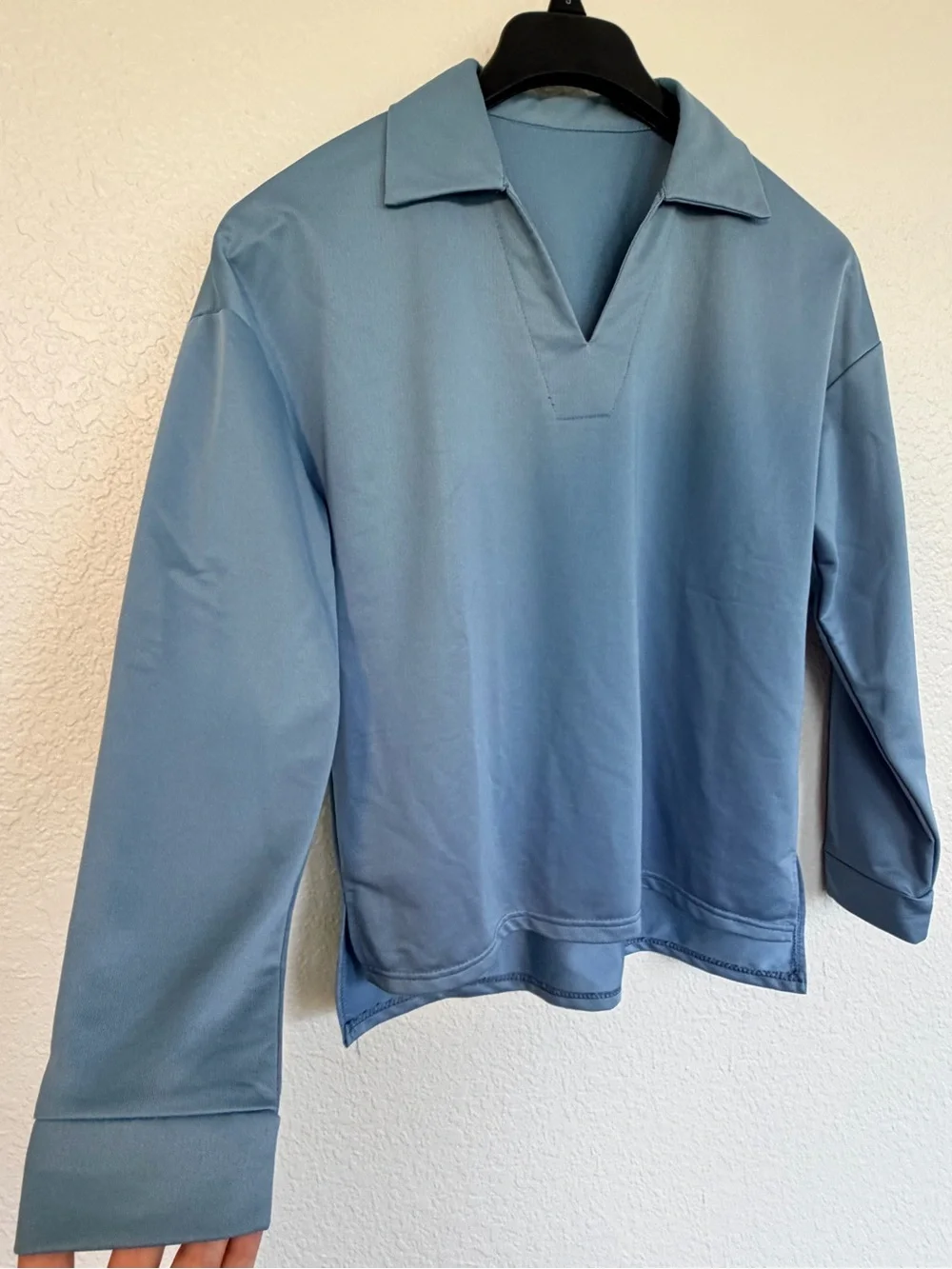 Women's Long-Sleeve Polo Top in Light Blue